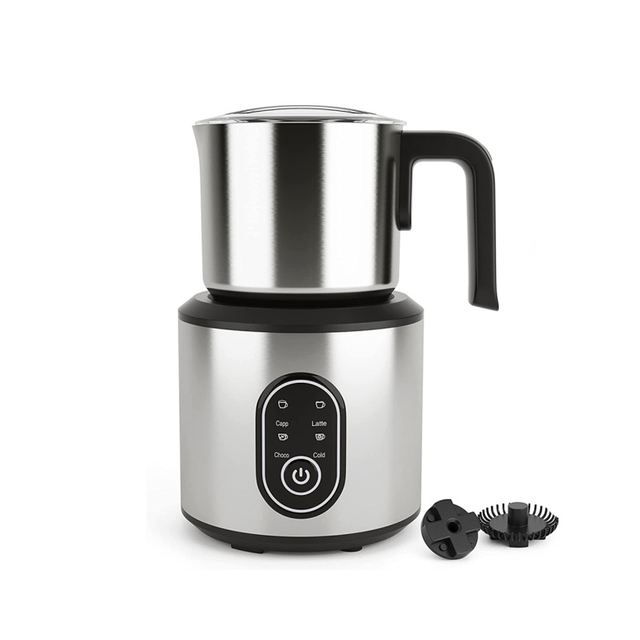 Frother mleka elektrycznego, 5 na 1 Frother i parowiec, 350 ml gorący/zimny producent pianki do gorącego i zimnego mleka, gorące mleko, mleko czekoladowe z silikonową szpatułką i 2 uderzenie